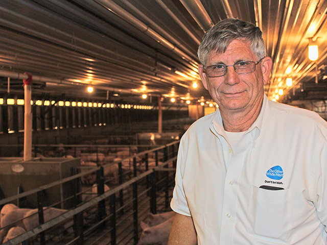 Mike Beard said high levels of protein in his hogs&#039; rations result in better performance. Protein also factors into his soybean seed-selection process. (Progressive Farmer photo by USB)